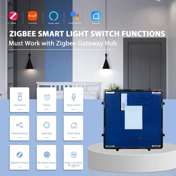 BSEED Zigbee Smart Switch មុខងារប្តូរឧបករណ៍ចាប់សញ្ញា 1/2/3Gang សម្រាប់ Alexa Tuya Smart Home Control App 1/2/3Way គ្មានខ្សែអព្យាក្រឹត