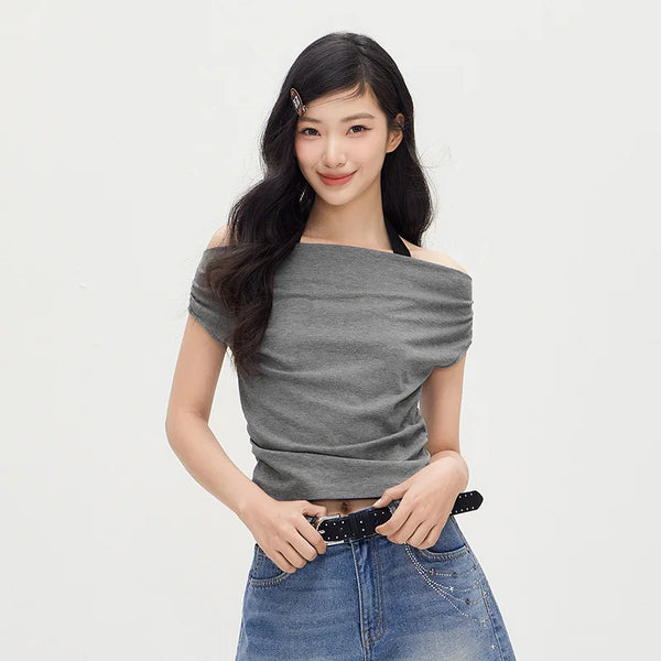 អាវយឺត Semir សម្រាប់នារី កអាវខ្លី កអាវមូល ស្លីម ទាន់សម័យ រដូវក្តៅ ឆ្នាំ២០២៦ អាវធម្មតា