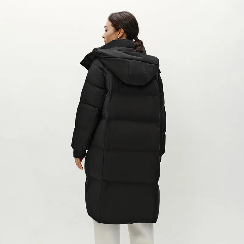 Semir Long Down Coat Hooded Raglan Sleeve Women 2025 Winter Solid Color Warm Thickened Casual Daily Insulated Outerwear