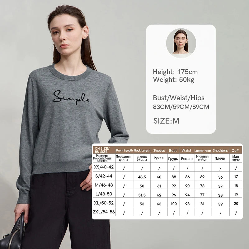 AMII Minimalist Women's Long Sleeve Pullovers 2026 Autumn Fashion Letter Jacquard Straight Tops Casual O-Neck Sweaters 12523052
