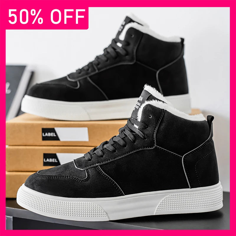 Men Board Shoes Winter New Plush Leather Non-slip Fashion Versatile Outdoor Walking Shoes Comfortable Warm Casual Shoes Man