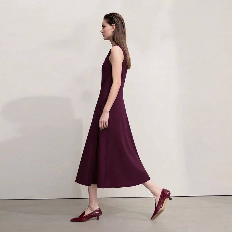 Amii Women's Sleeveless Dress 2026 Summer New Round Neck Fitted Waist With Slit Elegant Casual Midi Dress For Women 12642063