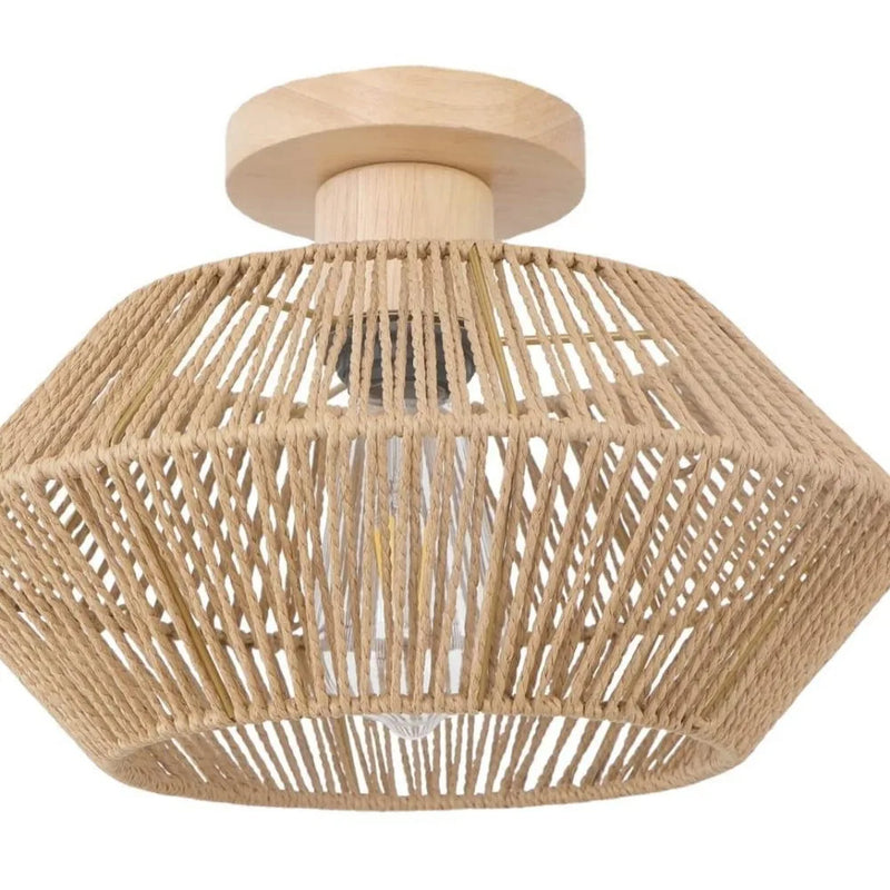 JOYINLED Rattan Ceiling Light Chinese Style Lampshade Hemp Rope Pendant Light Fixture for Home Living Room Decorative Lighting