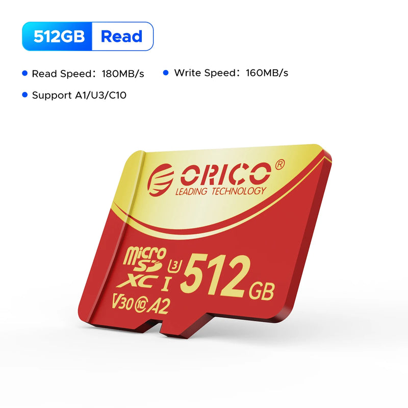 ORICO 256GB Micro SD microSDXC R/W Up to180MB/s Full HD and 4K UHD C10, U3, V30, 4K, A2 for Camera Drone Dash Cam