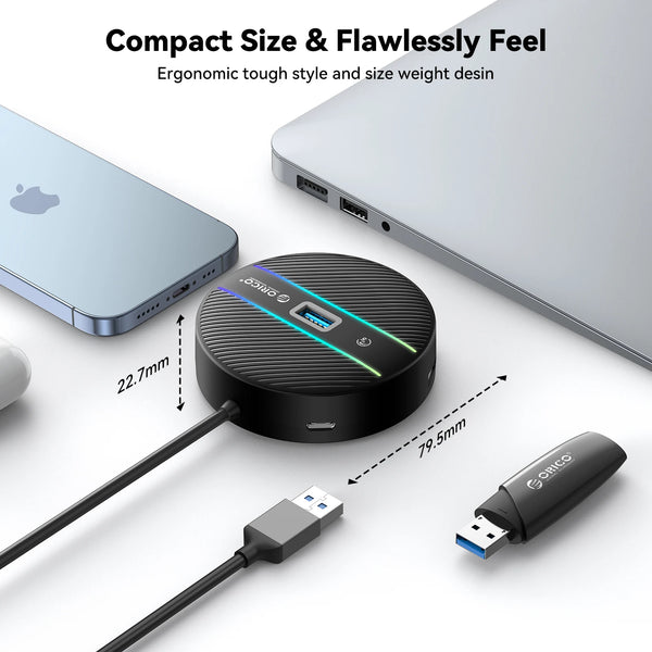 ORICO 4 Ports USB 3.0 HUB Round USB C Splitter with Type C Charge Power SD TF Ports for hard drives PC Macbook Pro