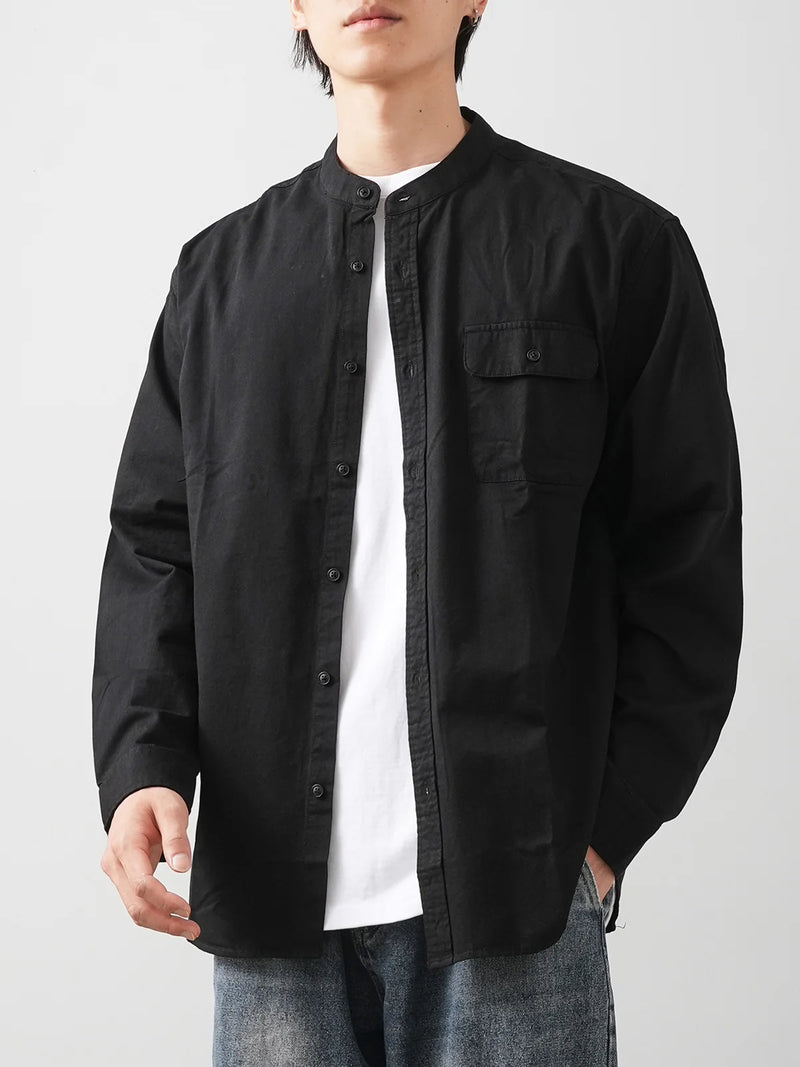 DUKEEN Stand Collar Men's Shirt 2025 Spring and Autumn 100% Cotton Korean Style Long-Sleeve Casual White Tops Man Clothing