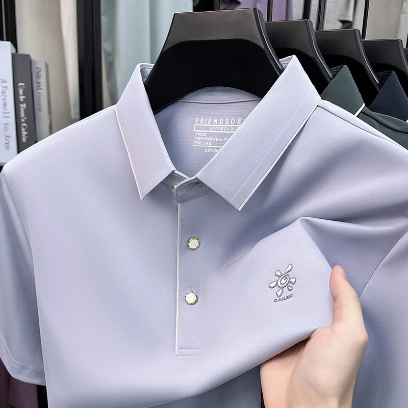 High-End Men Short-Sleeved Polo Shirt Lapel Button Letter Print Outdoor Sports Summer New T-Shirt Golf Business Casual Men'sWear