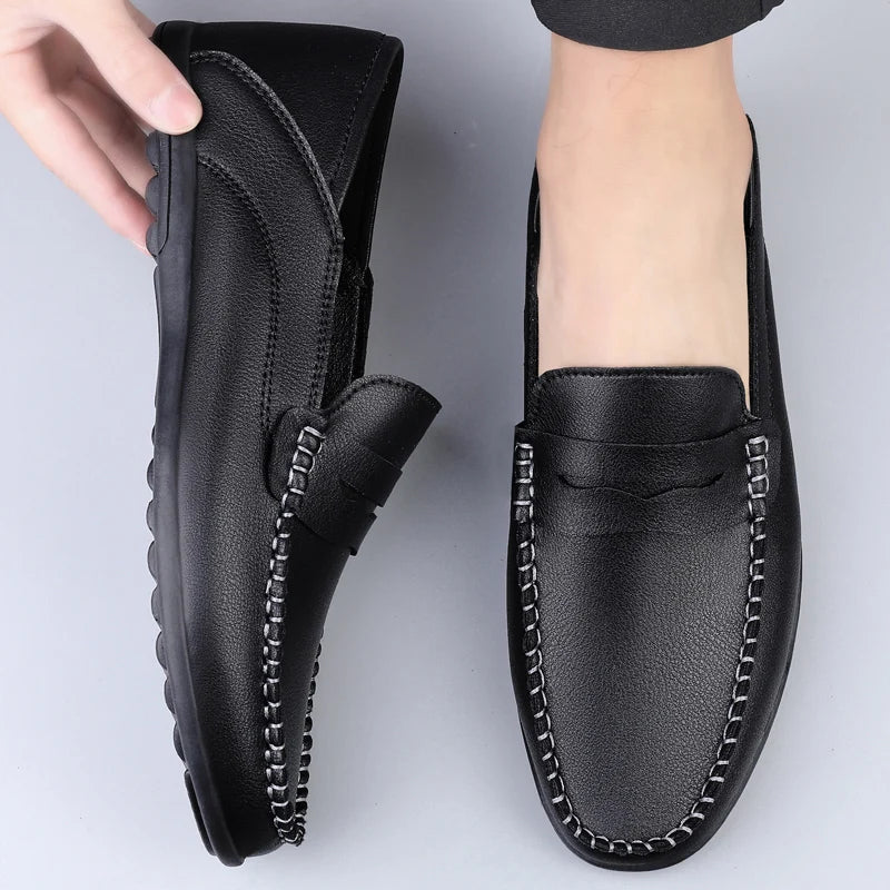 Men's fashion leather shoes Four Season new plus size casual soft sole white shoes anti slip outdoor business dress leather shoe
