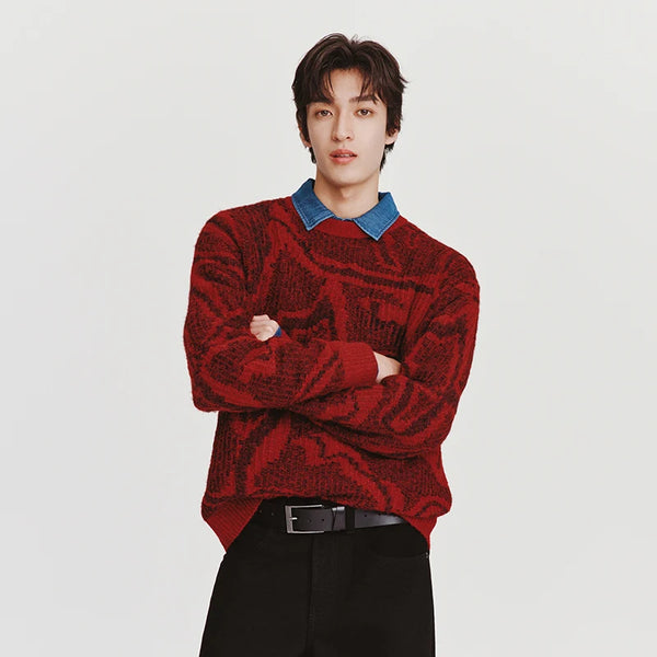 អាវយឺតបុរស Semir ឆ្នាំ ២០២៦ ថ្មីពណ៌ក្រហម ពាក់សងខាង រចនាបថសេះ Jacquard បោះពុម្ពពេញ កអាវប៉ាក់