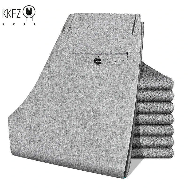 Spring Autumn Men Commuting Trousers Lightweight Linen Texture Fabric Comfortable Fit Formal Dating Daily Long Slacks