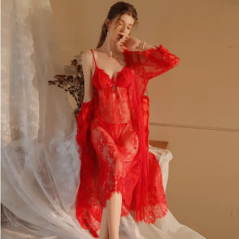 Lace Linerie Women Nightdress Sexy Sleepwear Gowns Night Wear Dress Two Pieces Set Ladies Nightgowns Nuissette Femme Nuit