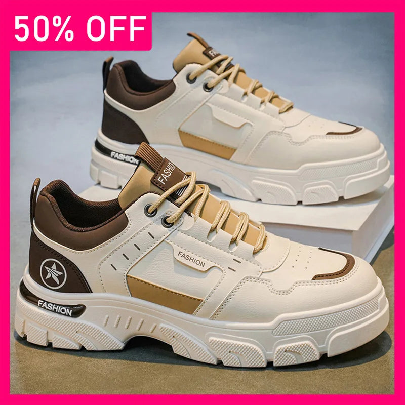 Mens Board Shoes All Season Versatile Daily Commuting Sneakers Round Toe Lace Up Soft Sole Anti Slip Cosy Outdoor Walking Shoes