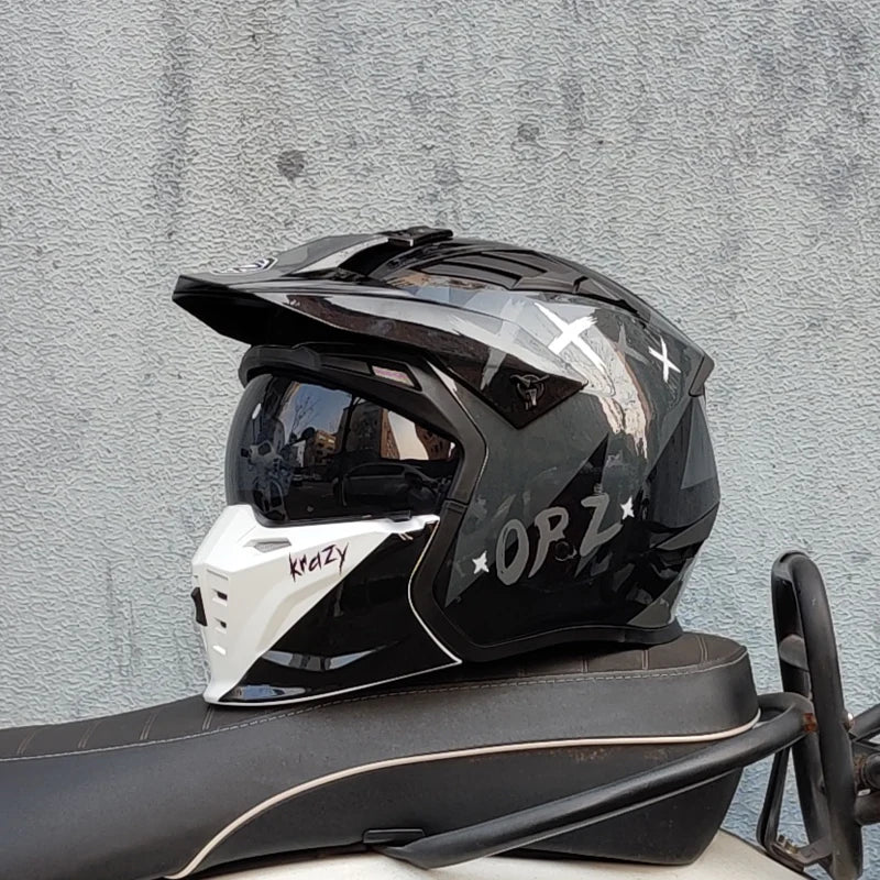 ORZ Motorcycle Riding Helmet Men's and Women's Motorcycle Combination Full Helmet Pull Half Helmet Four Seasons Universal Retro