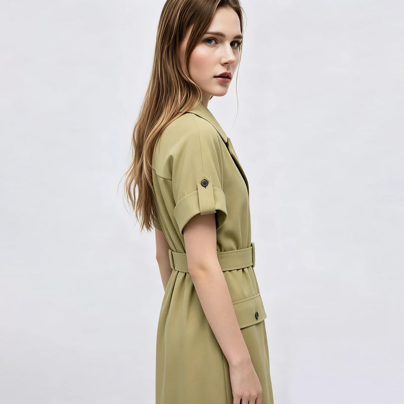 Amii Women's Dress 2026 Summer Round Neck Dolman Sleeve Belted Wrinkle-Resistant Loose Fit Casual Mini Dress For Women 12652039