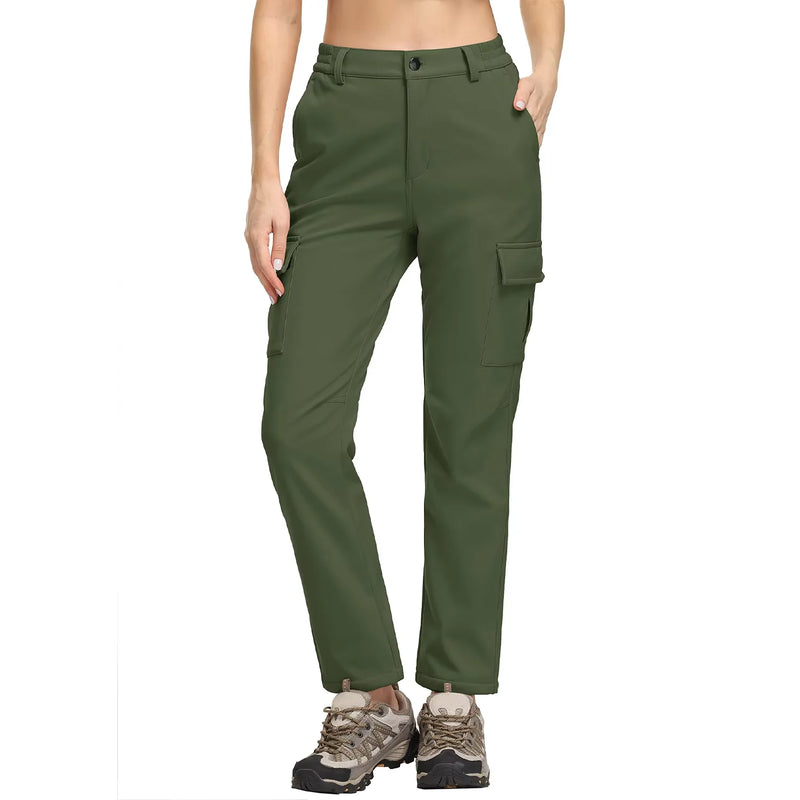 TACVASEN Winter Skiing Hiking Cargo Pants Womens Snowboard Pants Waterproof Windproof Multi-Pockets Fleece Lined Camping Trouser