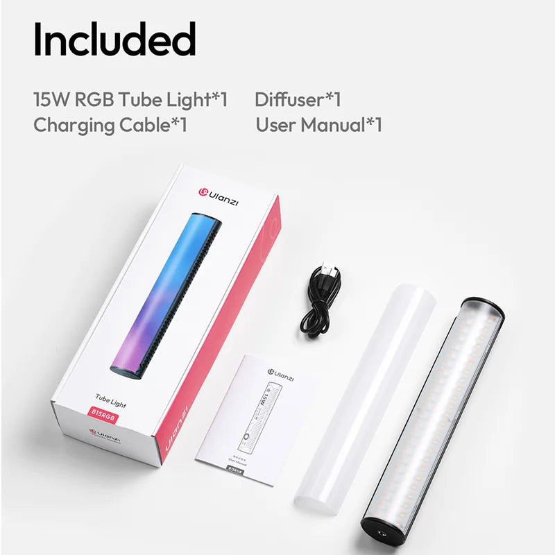 អំពូលភ្លើង Ulanzi B15RGB 15W ម៉ាញេទិក អំពូល LED កាន់ដៃ 1800-9000K CCT 3300mAh សម្រាប់ YouTube Vlog Live Photography Studio
