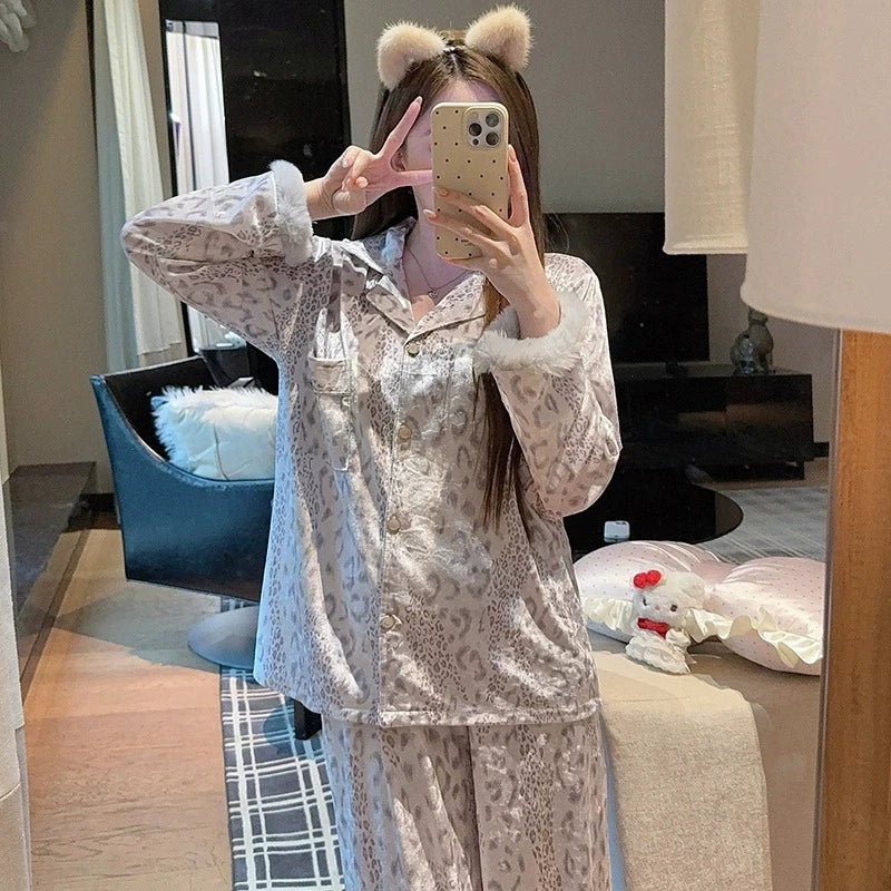 High Quality Gold Velvet Pajamas Women's Sleepwear Set 2026 Spring Autumn New Korean Plus Size Home Clothes Fleece Pijama Mujer