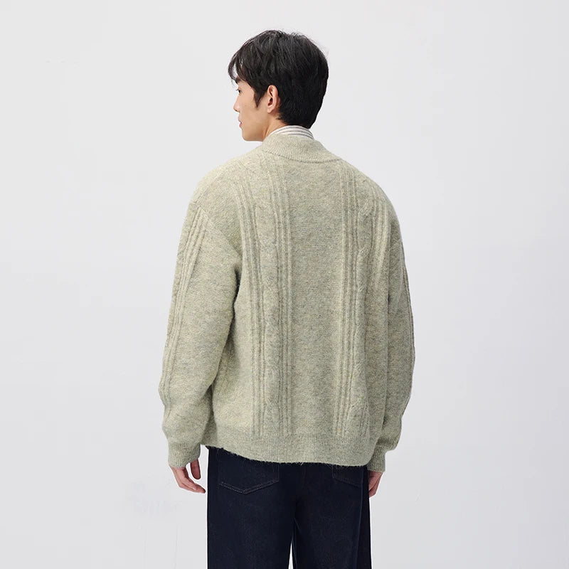 Semir Men Knit Cardigan Vintage Style Cable Knit Loose Fit Stand Collar 2026 New Winter Daily Wear Urban Casual Style