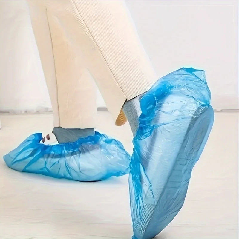 100pcs Heavy-Duty Disposable Shoe Covers - Blue Sole & Elastic Opening, Individually Wrapped Hygienic Protectors for Hospitals