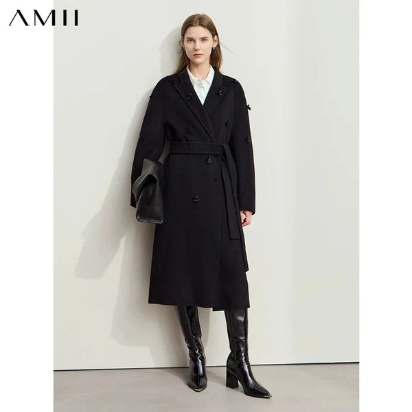Amii Winter Clothes Women 2026 Long Coat Women's Wool Women Coat Turn-down Collar Loose Office Lady Sweaters Coats 12424008