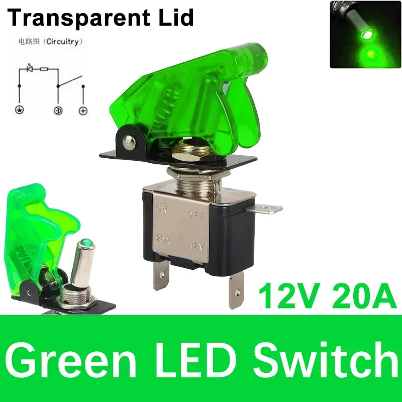 Auto Car Boat Truck Illuminated Led Toggle Switch With Safety Aircraft Flip Up Cover Guard 12V20A transparent