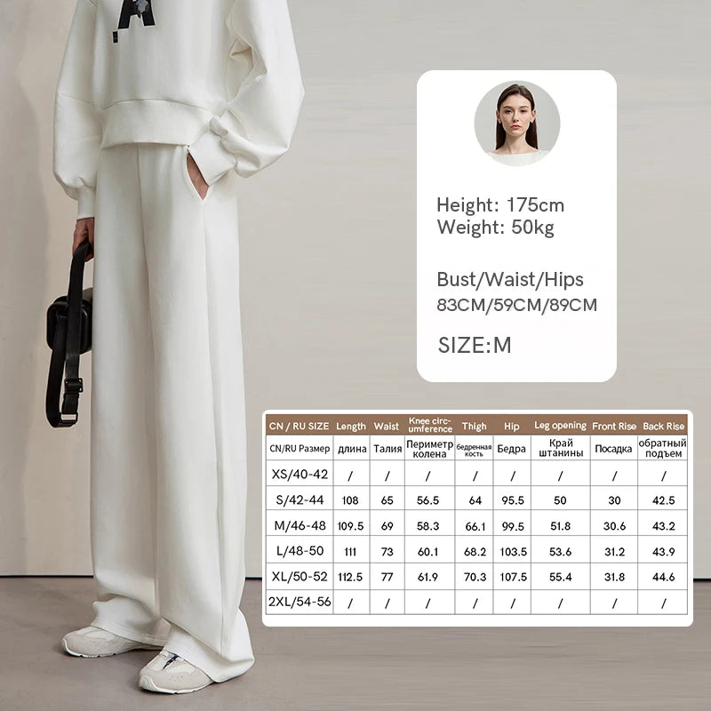 AMII Woman Sweatshirts 2026 Autumn Casual Letter Loose Hooded Sweater Wide-leg Sweatpants Separate Knit Ladies Clothes 12523012