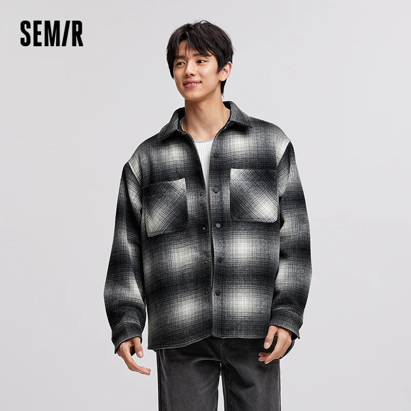 Semir Woolen Coat Men 2024 New Winter Fleece Classic Plaid Jacket Retro Versatile