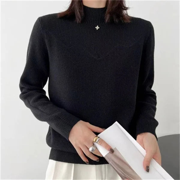 Thicken Velvet Pollovers Top Female Fleece Warm Winter Clothes Woman Half Turtleneck Long Sleeve Women's Sweater Bottom Jumper