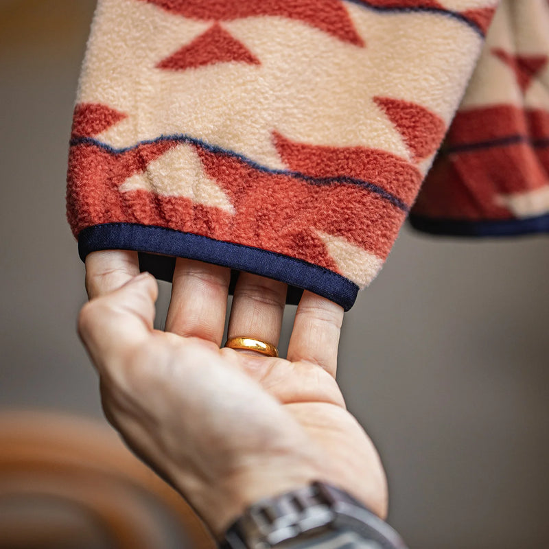 អាវ Maden សម្រាប់បុរស អាវក្រៅ Navajo Polar Fleece កអាវឈរ ធ្វើពីក្រណាត់ Zip-Up Patchwork អាវក្រៅក្តៅ សម្រាប់អាវរដូវផ្ការីក និងរដូវស្លឹកឈើជ្រុះ