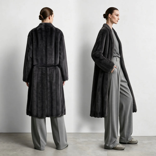 Amii Long Women's Coat 2026 Winter New Commuter V-neck Leather Belt Faux Fur Coat Elegant Warm Loose Outerwear Top 12654014