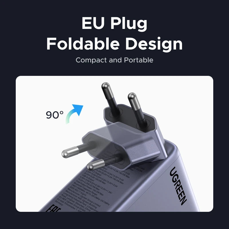 UGREEN 160W Smart Display GaN Charger With Retractable Cable AVS PD 3.1 QC4.0 EU Foldable For MacBook Pro Laptop iPhone Samsung