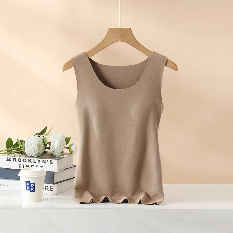 Autumn Winter Women's Chest Pad One Piece Pajamas German Velvet Fleece Thickened Warm Bottom Vest Female Sleepwear Top