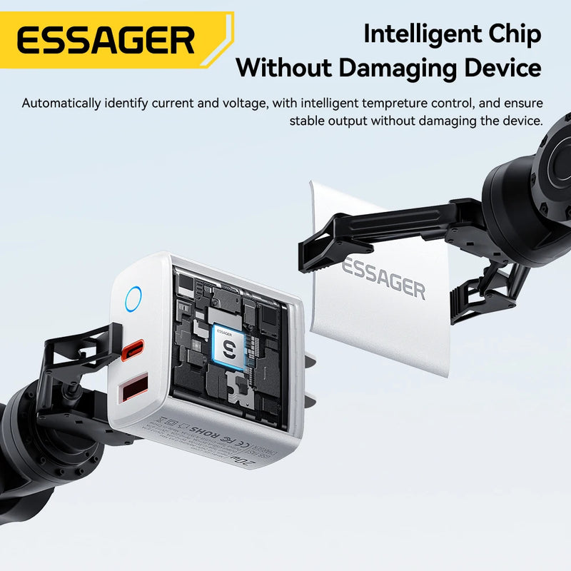 ឆ្នាំងសាកចល័ត Essager PD 20W សាកលឿនសម្រាប់ iPhone16 15 14 13 12 11 Pro Max USB Type C PD សាកលឿន ឆ្នាំងសាកទូរស័ព្ទ USB C