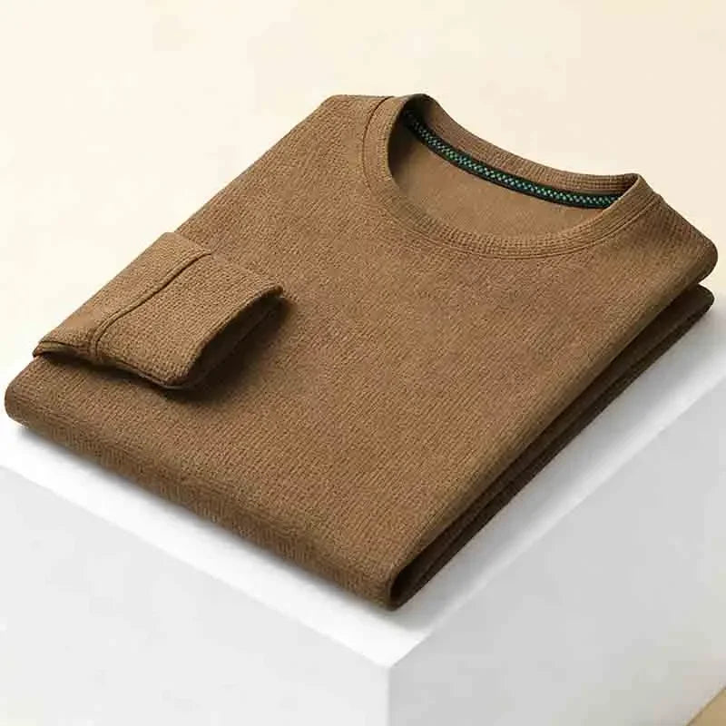 Classic Men's Solid  Crew Neck Long Sleeve Sweater Soft Touch Business Casual Top for Daily Life