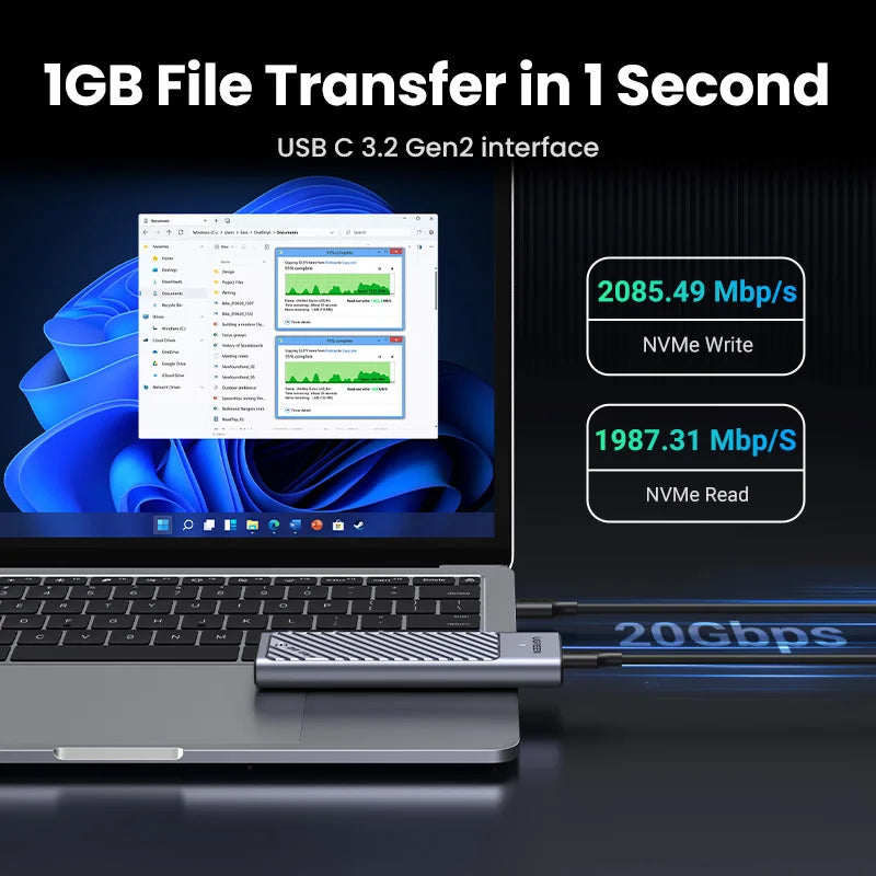 UGREEN 20Gbps M2 SSD Case M.2 NVMe SATA SSD Enclosure Adapter USB 3.2 Gen2 External Enclosure Supports M and B&M Keys