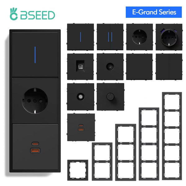 BSEED 1/2Gang Wall Light Switch USB Type-C Socket Module Part Internet TV Telephone Socket Part Plastic Frame Free Combination