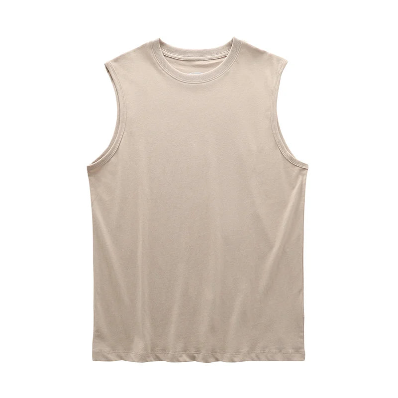 DUKEEN Sleeveless T-Shirt Men's Summer Cotton Tops Solid Color Fitness Clothes White Sports Undershirt Unisex
