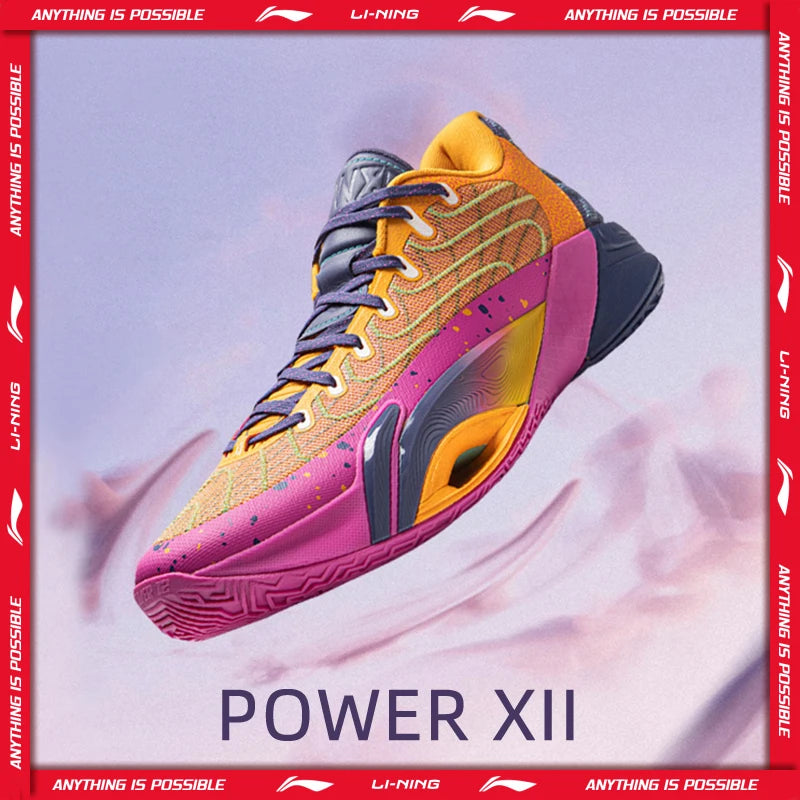 ស្បែកជើងបាល់បោះបុរស Li-Ning POWER XII Professional ធ្វើពីស្នោស្រាល ULTRA ទន់ស្រួល ម៉ាក JIANG LiNing Competition Sneakers ABAV067