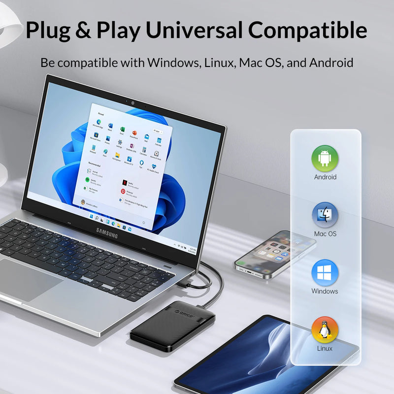 ORICO HDD Case 2.5 Inch SATA to USB3.0/Type-C HDD Enclosure 6Gbps Max USB-C External SATA HDD Enclosure Support Auto-Sleep