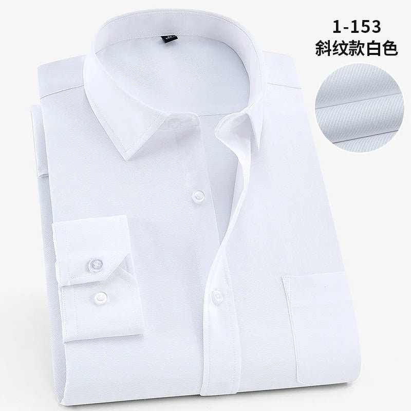 White Men Twill Long Sleeve Shirt,Single Breasted Lapel Asian Size Shirts,Wedding/Business/Office/Casual Tops Camisas,M-8XL 9XL