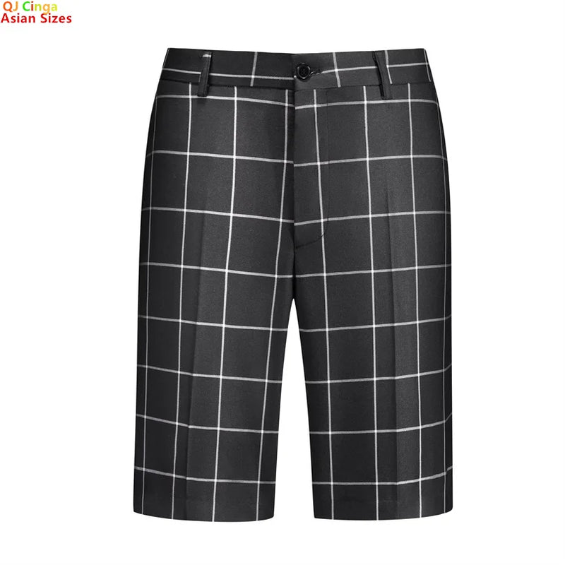 2026 Summer New Arrivals: Men's Black Checkered Suit Shorts (Asian Sizes), Red Slim-Fit Knee-Length Pants.