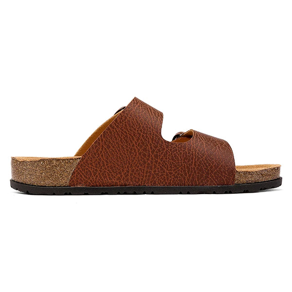 Leather Mens Cork Slippers Adjustable Double Buckles Comfort Clogs Soft Health Footbed Men Women Leopard Print Sandals