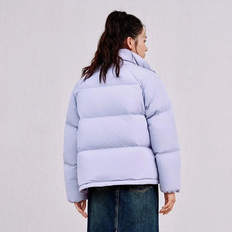 Semir Textured Down Jacket Stripe Patchwork Women 2026 Winter College Style Loose Fit Stand Collar Fashion Outerwear