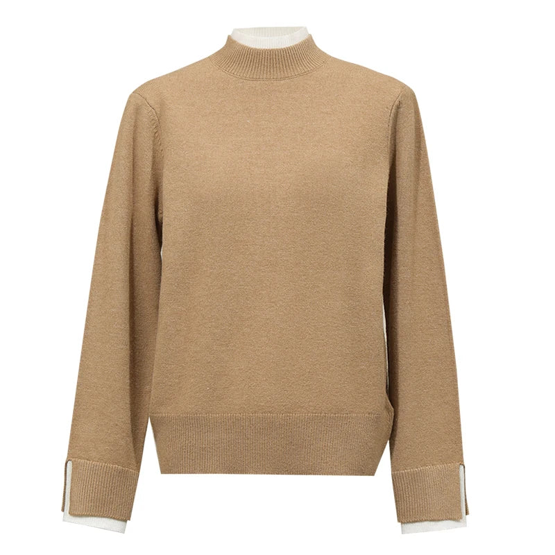 Amii Women's Turtleneck Sweater Faux Layered Color Block Minimalist Casual Knit Tops Woman Autumn Pullovers Sweaters 12623086