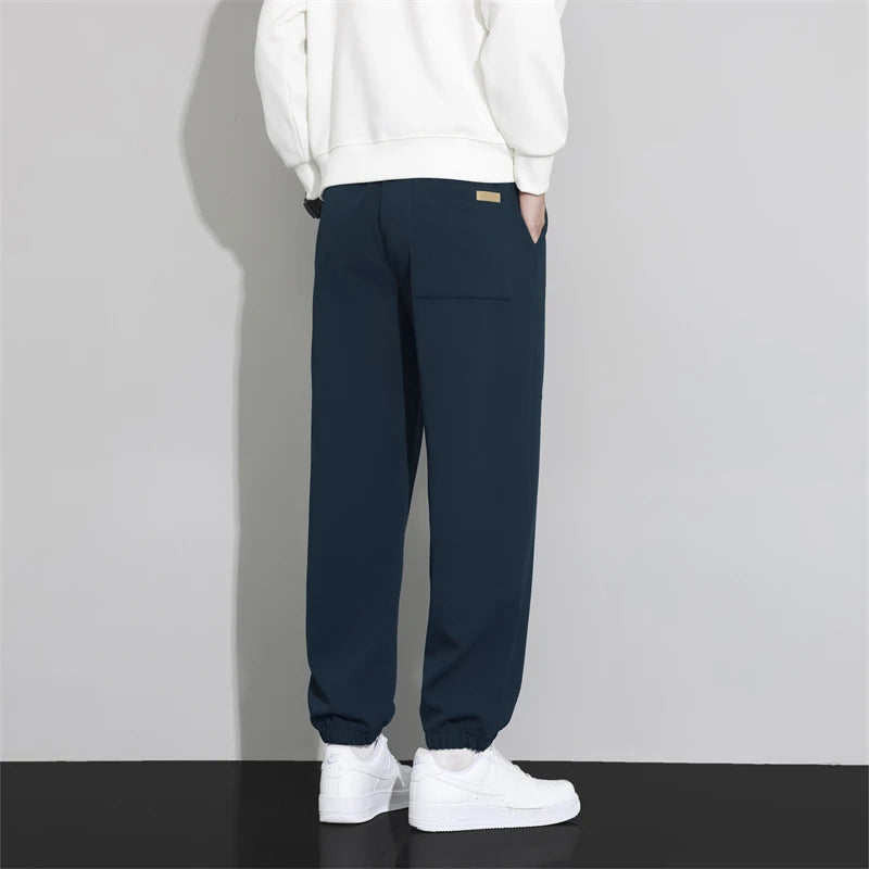 2026 New Men's Blue Drawstring Casual Pants,Fashion Patchwork Trousers,Black,Dark Gray Pant, Asian Size M-5XL, 6XL, 7XL, 8XL