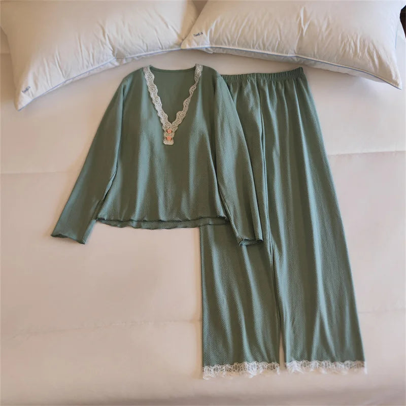 Long-Sleeved Pajamas Set for Women 2026 Spring Autumn Homewear Chest Pads Comfortable Ladies Sleepwear New Soft Loungewear Set