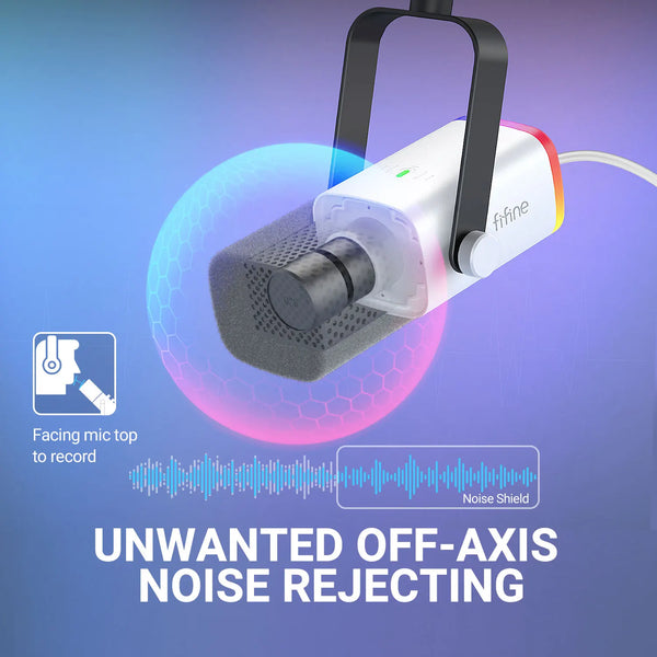 ឈុតមីក្រូហ្វូនលេងហ្គេម FIFINE USB/XLR ជាមួយរន្ធដោតកាស/RGB/Boom Arm, ឈុតមីក្រូហ្វូនឌីណាមិកសម្រាប់កុំព្យូទ័រ PS5/4 Mixer AmpliGame ពណ៌ស-AM8TW