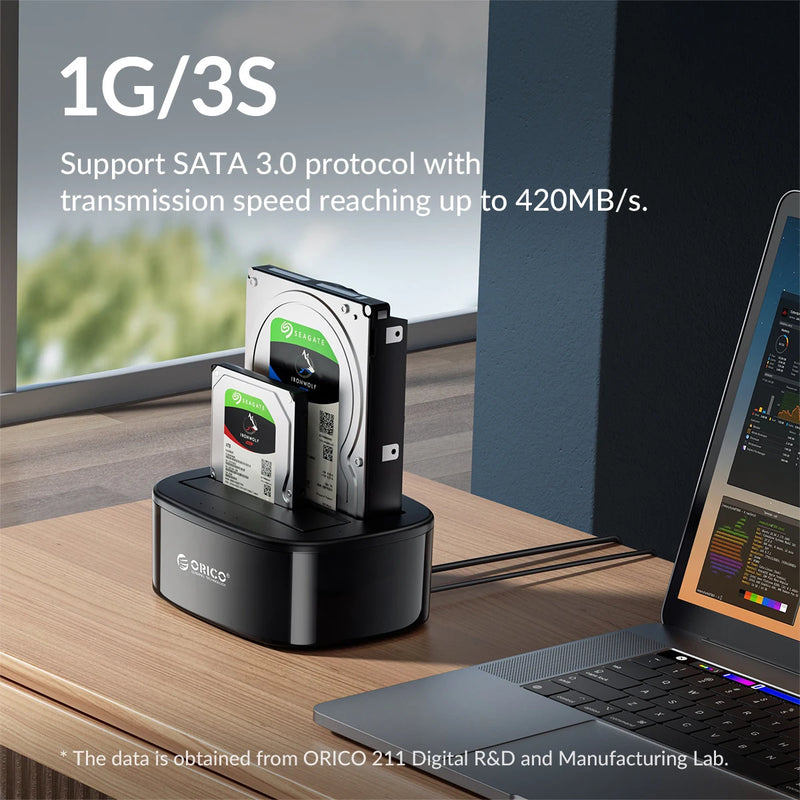 ORICO Dual-bay Hard Drive Docking Station for 2.5/3.5 Inch HDD SSD SATA to USB 3.0 HDD Docking Station with 12V3A Power Adapter