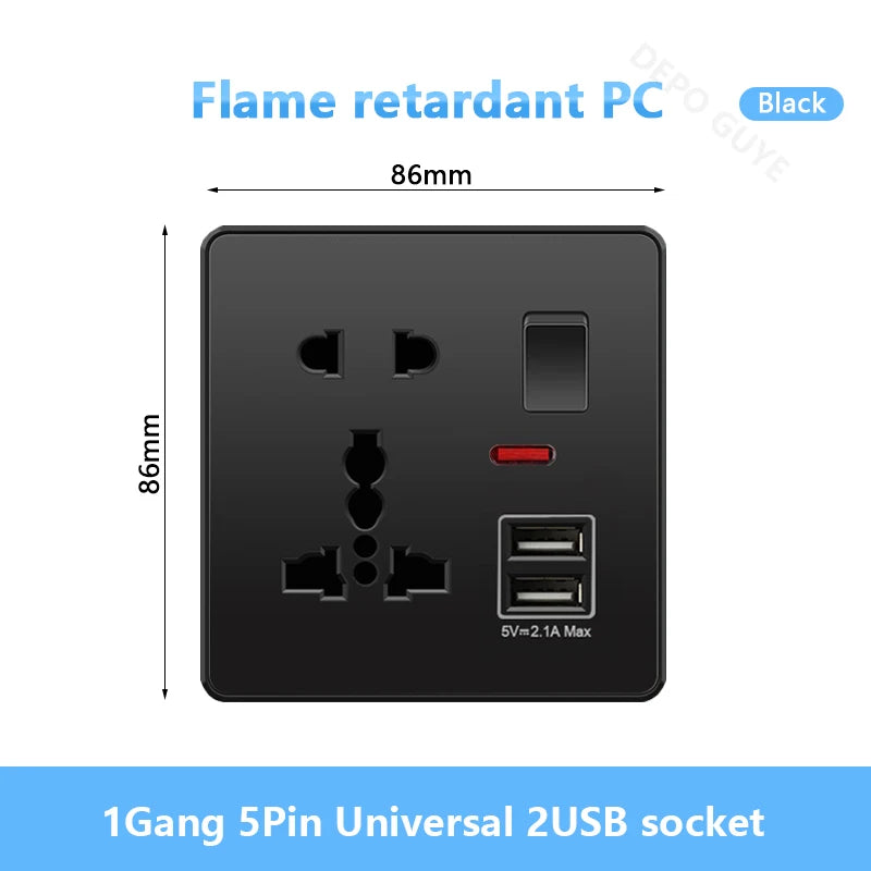 Universal Black USB Type-C 18W Smart Fast Charging Socket Double 5-pin Power Plug,UK  Electrical Internationa Wall Light Switch