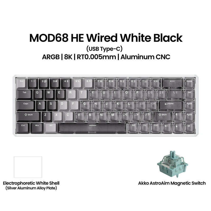 Akko MOD68 HE Keybaord Aluminum CNC 65% Magnetic Switch Rapid Trigger 0.005mm 8K ARGB Gaming Custom Mechanical Keyboard Gasket